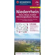 Kompass Fahrradkarte 3323 Niederrhein, Kleve, Wesel, Krefeld, Mönchengladbach, Viersen mit Knotenpunkten 1:70.000: