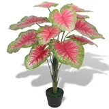 vidaXL Künstliche Caladium Pflanze mit Topf 85 cm Rot und Grün