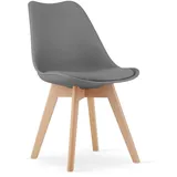 NMK HOME Esszimmerstuhl - Samt Küchenstuhl mit Sitzpolsterung und Natürlichen Holzbeinen - Graphit Kunststoff Stuhl mit Holzgestell