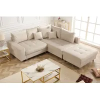 riess-ambiente Ecksofa KENT 220cm champagner beige, Einzelartikel 1 Teile, Wohnzimmer · Samt · L-Form · Ottomane beidseitig · Modern Design beige