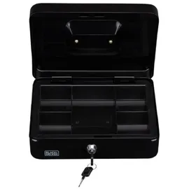 Black & Decker BLACK+DECKER Spardose mit Schlüssel – herausnehmbare Schublade 5 Fächer – inkl. 2 Schlüssel – 25 x 8,5 x 18 cm – Metall Schwarz