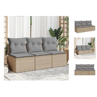 vidaXL Gartensofa mit Kissen 3-Sitzer Beige Poly Rattan