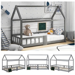 HOMALL Kinderbett »Kinderbett Hausbett 90 x 200 cm aus Kiefernholz, Weiß« grau
