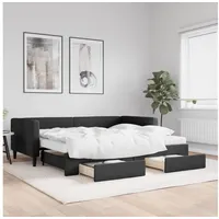 LuxusKollektion Schlafsofa Tagesbett 90 x 190 mit Bettkasten & Schublade & Matratze Schwarz schwarz