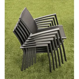 teico group 7-tlg. Alu Gartenmöbel Set anthrazit ausziehbarer Tisch mit stapelbaren Stühlen Tisch ausziehbar 180-240 cm mit 6 Stühlen - Grau