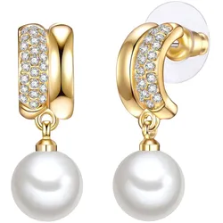 Lulu & Jane Perlen-Creolen Metall-Legierung Glas Muschelkernperle in Gelbgold   Damen 
