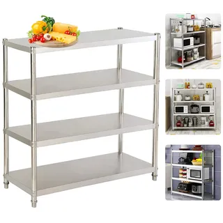Edelstahl KüChenregal Lager Gastro Regal Aufbewahrung Lagerregal Edelstahlregal Schwerlastregal KüChe Standregal RegalböDen Gastroregal Wandbord Wandregal Stattregal Silver 120X40X150Cm 4 BöDen
