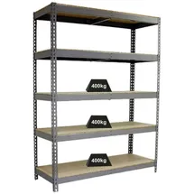 Proregal Schwerlastregal Wood Beast Five HxBxT 200 x 240 x 75 cm 5 Ebenen Fachlast 400 kg Grau