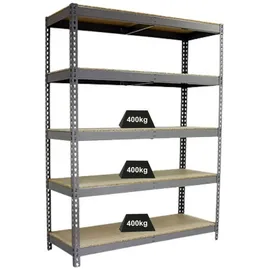 Proregal Schwerlastregal Wood Beast Five HxBxT 200 x 240 x 75 cm 5 Ebenen Fachlast 400 kg Grau