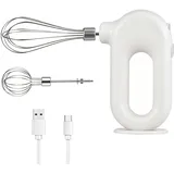 Kabelloser Handmixer, Elektrischer Mini-Eierschläger 4-Gang-einstellbarer Mini-Handmixer Elektrischer Mixer, Handheld elektrischer Whisk, Handheld elektrischer Whisk, USB-Aufladung, 1500mAh(Weiß)