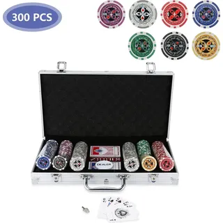 Faziango 300 Pokerchips Spiel Pokerset Pokerkoffer Set mit Schloss – 11,5g Profi Jetons, abschließbarer Alu-Koffer Silber