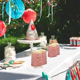 Relaxdays Popcorntüten, 48er Set, gestreift, Retro-Optik, Kino, Filmabend Zubehör, Papier, Popcornbehälter, rot/weiß