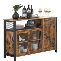 VASAGLE Sideboard, Küchenschrank, Aufbewahrungsschrank, mit 3 Türen, für Wohnzimmer, Küche, Esszimmer, 33 x 75 cm, Landhausstil, vintagebraun-schwarz LSC096B01