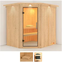 Sauna KARIBU "Laila", beige (naturbelassen), ohne Ofen, (ohne Ofen), Saunen, ohne Ofen