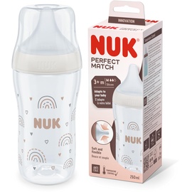 NUK Perfect Match Babyflasche | Ab 3 Monate | Passt sich dem Baby an | Temperature Control | Anti-Colic | 260 ml | BPA-frei | Silikontrinksauger, Medium | Regenbogen