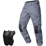 VOTAGOO Taktisch Hose Herren Camo Militärhose Combat Paintball Hose Taktische Pants Abnehmbare Kniepolster Outdoor-Aktivitäten (XL, Grey) - XL