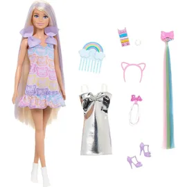 Barbie Fun & Fancy Puppe mit Accessoires, Modepuppe mit extra langem blondem Haar und 2 Looks