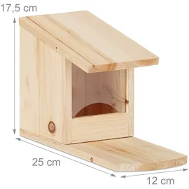 Relaxdays Eichhörnchen Futterhaus zum Stellen, Überwinterungshilfe aus Tannenholz, H x B x T: 17,5 x 12 x 25 cm, natur