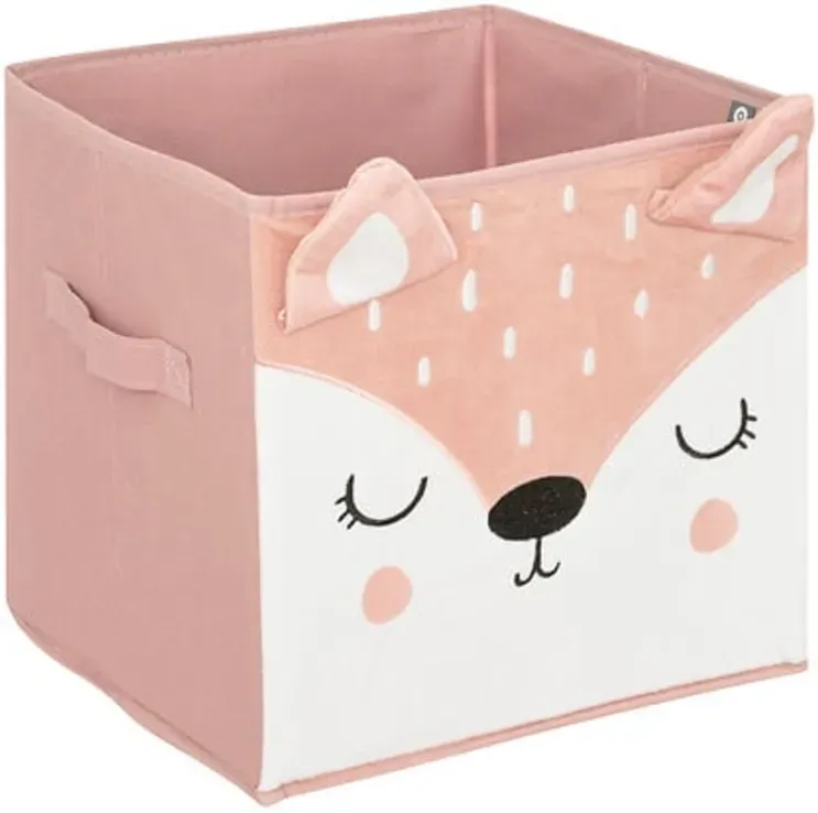 Elegante Aufbewahrungsbox mit Stickmotiv im Hirschmotiv, 29x29x29 cm, Samt, faltbarer Organizer für Babyzimmerregale & Schränke, Aufbewahrung für Spielzeug & Kleidung, Rosé-Pink