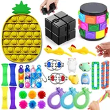 Chennyfun Stressabbau-Spielzeug Set, 30 Pcs Sensory Zappeln Anti Stress Spielzeug-Ananas Zauberwürfel Zappeln Sensorisches Spielzeug Set Für Kinder Und Angst Mit Angstlust, Autismus Und ADHS