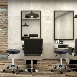 Homcom 2er-Set Salonhocker Rollhocker Drehhocker höhenverstellbar mit Rädern Kunstleder Schwarz Ø35,5x48-63cm für Friseursalons & Kosmetikstudios Aosom.de