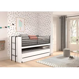 Vipack Halbhochbett SAM 90 x 200 cm Eiche Melamin Dekor weiß schwarz