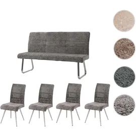 Mendler Esszimmer-Set HWC-G55, 4er-Set Stuhl + Sitzbank 160cm, Edelstahl gebürstet Stoff/Textil Chenille ~ dunkelgrau