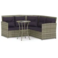 vidaXL 2-tlg. Sofagarnitur in L-Form mit Kissen Grau Poly Rattan