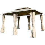 XXL Metall Pavillon Doppeldach 3x4 m wasserdicht Gartenpavillon Seitenteile taupe - Taupe