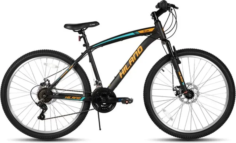 Hiland, Ridge, Adult Mountainbike mit robustem Hi-Ten-Stahlrahmen, Urbanes Citybike für Damen und Herren, Vorderradgabel mit Federung, 18-Gang-MTB mit Scheibenbremse, 26 Zoll