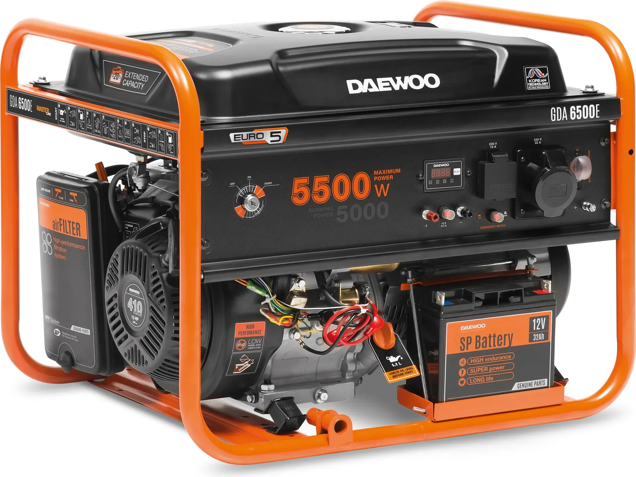 Daewoo Power Products, Stromgenerator, Benzingenerator GDA 6500E (5500 W, 30 l)