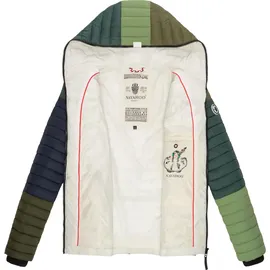 Navahoo Damen, Übergangsjacke Colorblocking leichte Steppjacke mit Kapuze Multikulti Multicolour Green Forest Gr. XS - XS