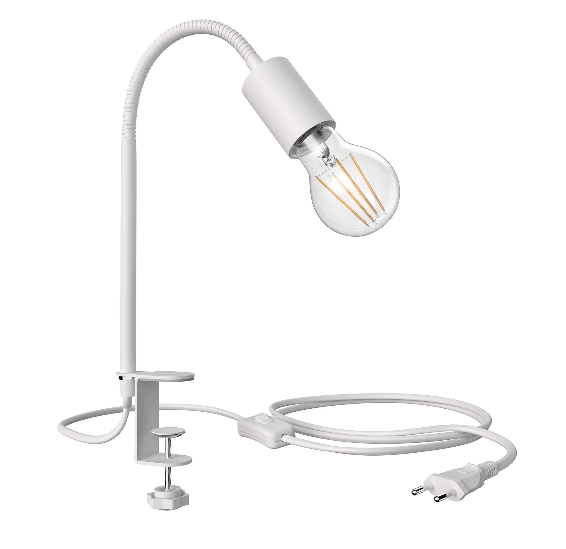 ledscom.de Klemmleuchte LELE mit Schwanenhals, weiß, inkl. E27 Lampe, Energieeffizienzklasse A (weiß, 4,1W, 968lm)