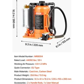 Vevor Wagenheber Gusseisen 260–495 mm orange