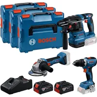 Bosch Professional Elektrowerkzeug Set, Bosch 18V GSR+GBH+GWS+2X5 Elektrowerkzeugset 3tlg
