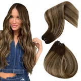 Hetto Braun Extensions Tressen Echthaar Remy Tressen Extensions Echthaar Braun Tressen Echthaar Extensions Balayage Schokoladenbraun to Karamellblond #4/27/4 100g 55cm