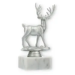 Pokal Kunststofffigur Hirsch silbermetallic auf weißem Marmorsockel 16,3cm