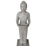 STONE-LITE 102 cm, Motiv: stehender Buddha Figur mit Schale für Haus und Garten, grau