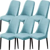 WYLEBER Stuhlhussen für Esszimmerstühle mit Gebogener Rückenlehne 1/2/4/6er-Set,Dehnbare Esszimmer Stuhlhussen Akzent,MaschinenWaschbar,für die Dekoration von Hochzeitsfeiern zu Hause(Blue,6Set)