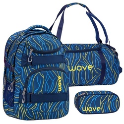 Wave Schulrucksack Infinity, Schultasche, ab 5. Klasse, 3tlg. Set, für Mädchen und Jungen Teenager blau