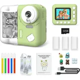 Sofortbildkamera fuer Kinder, Kinderkamera 1080P, Digitalkamera fuer Kinder, 2,4-Zoll-IPS-Bildschirm, 10-facher Zoom, eingebauter Akku, mit Thermod... - Grün