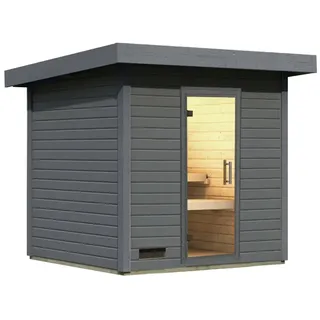 Karibu Gartensauna Saunahaus Caapi 3 terragrau Ganzglas Saunatür Ohne Ofen