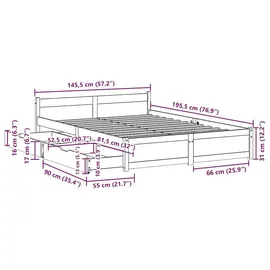 vidaXL Massivholzbett 140 x 190 cm Weiß