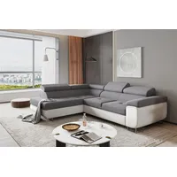 Fun Möbel Couchgarnitur JADE Weiss-Grau mit Schlaffunktion Ottomane Links,