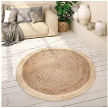 Paco Home Teppich Rund Wohnzimmer Jute Boho Ethno Muster Modern Handgefertigt Naturteppich, beige