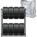 Cecaylie Reifenregal 107 x 46 x 117cm Reifenständer für 8 Reifen Lagerregal Höhenverstellung Lagerregale, Ladekapazität 180kg, mit Reifenschutzhülle, für Garage Keller Werkstatt