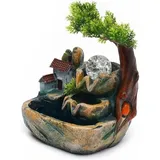 Zimmerbrunnen Mit Led Beleuchtung, Led Wasserfallbrunnen Luftbefeuchter Rockery Grüne Pflanze Desktop Springbrunnen Ornament Für Wohnzimmer Schreibtisch