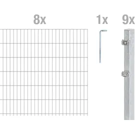 GAH Alberts Alberts Doppelstabmattenzaun 6-5-6, Matten 2,50 m, Höhe 103 m, Länge 20 m, feuerverzinkt, Zaun als Komplettset, Pfosten mit Klemmlasche 60x40 mm