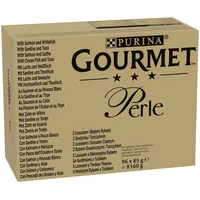 Purina Gourmet Filettini-Perlen in feuchter Sauce Katzen mit Lachs, Sardinen, Kabeljau, Meeresfisch, 96 Beutel à 85 g