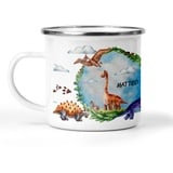 wolga-kreativ Emaille Tasse Becher Kinder Campingbecher Dinowelt Tasse Emaille Becher (leicht & robust) Trinkbecher für Kinder, Kaffeetasse, Emaillebecher |mit namen